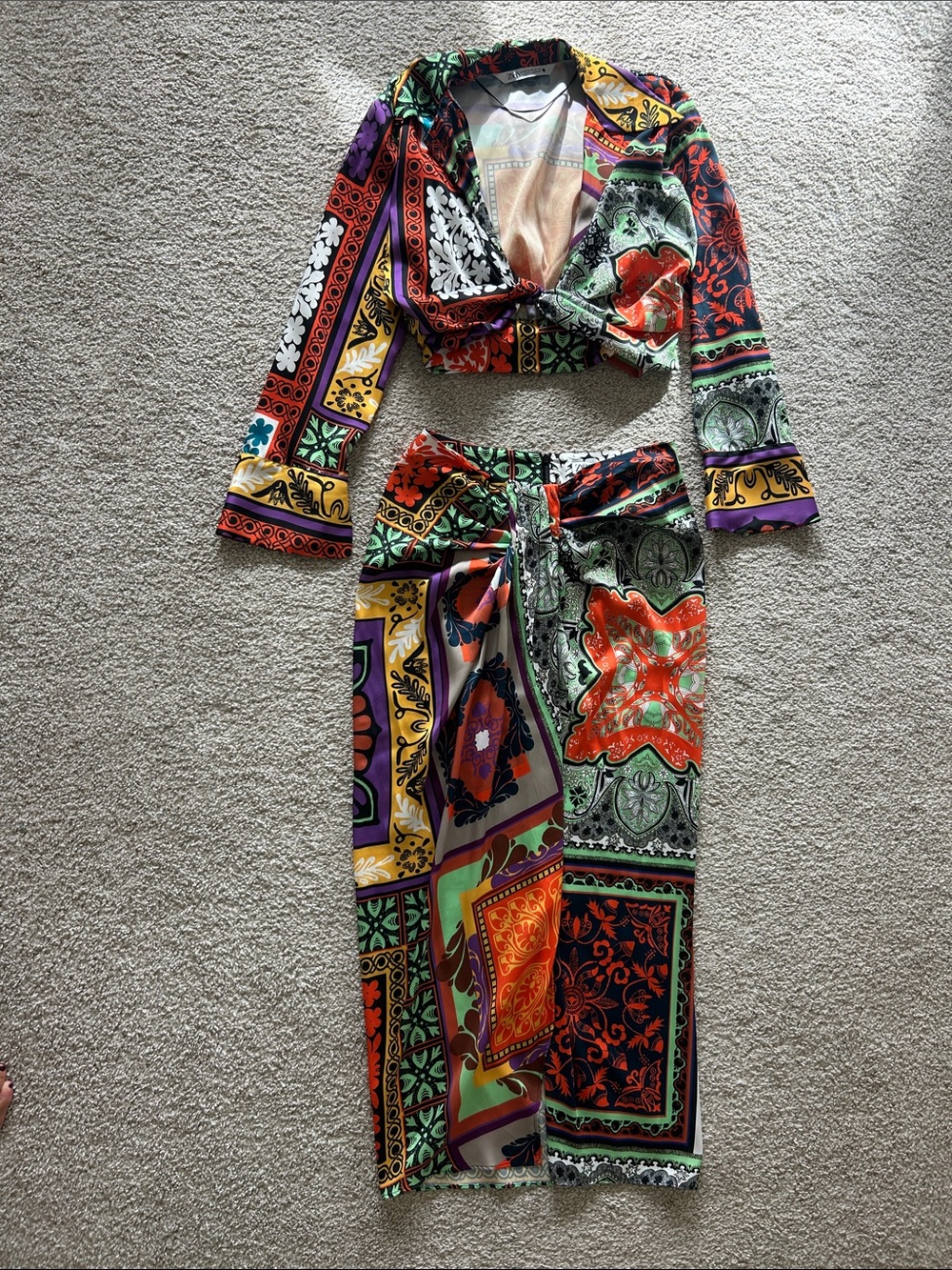 Zara Multi-Color Patchwork Skirt Set — Orange, Green, Purple, Yellow, Black